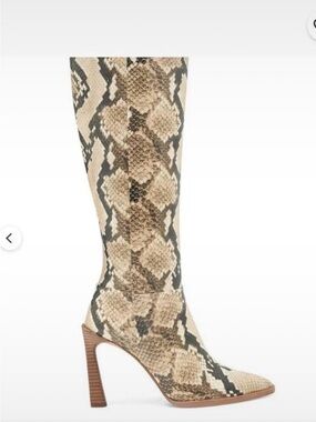 Vince Camuto Snake-Print Knee Boots in Beige and Brown